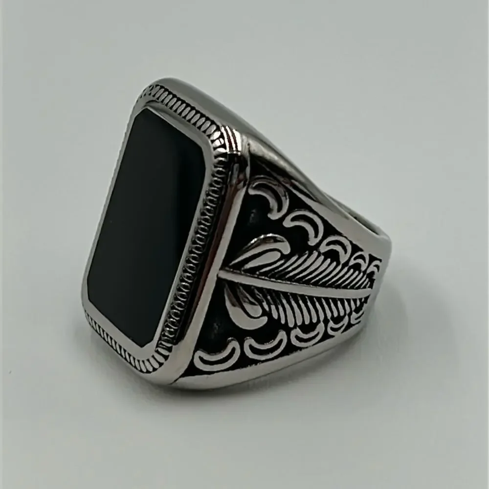 Black Handmade Natural Stone Men's Ring Size 11.5 NWT